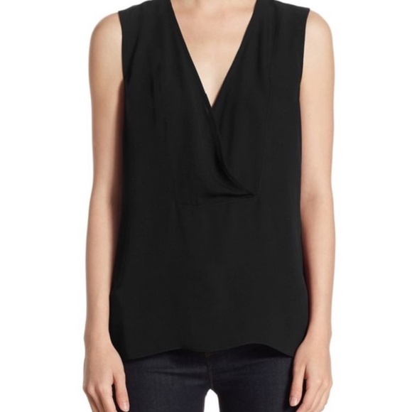 THEORY Silk Crossover sleeveless Top Black - S - Picture 1 of 10